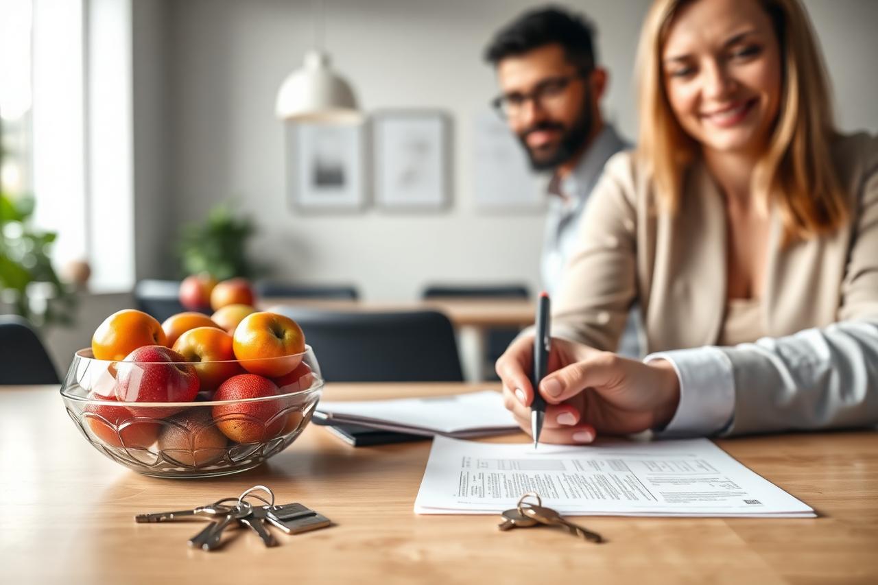 Closing documents and pen on a title office table