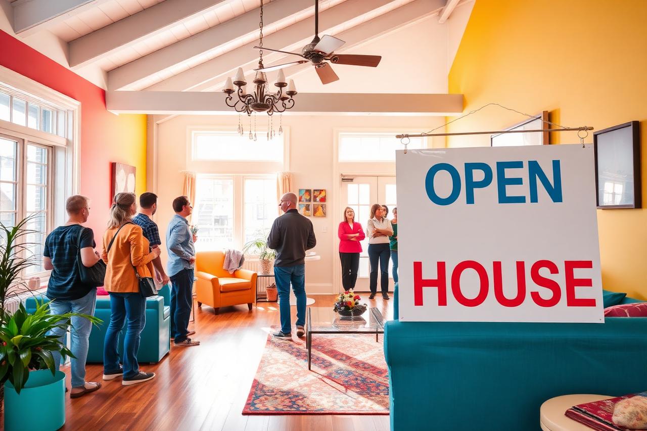 Open house sign outside a bright home
