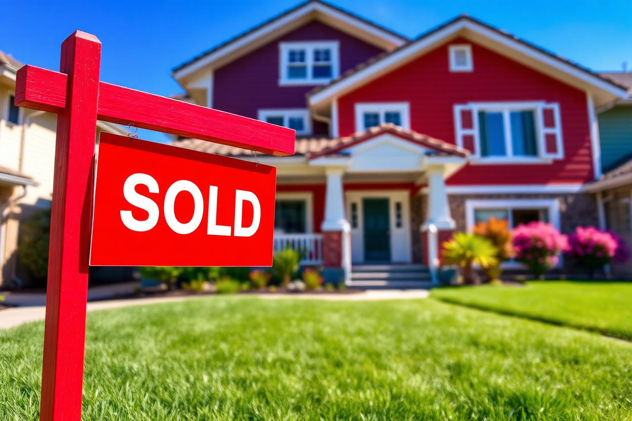 Sold sign in front of a suburban home