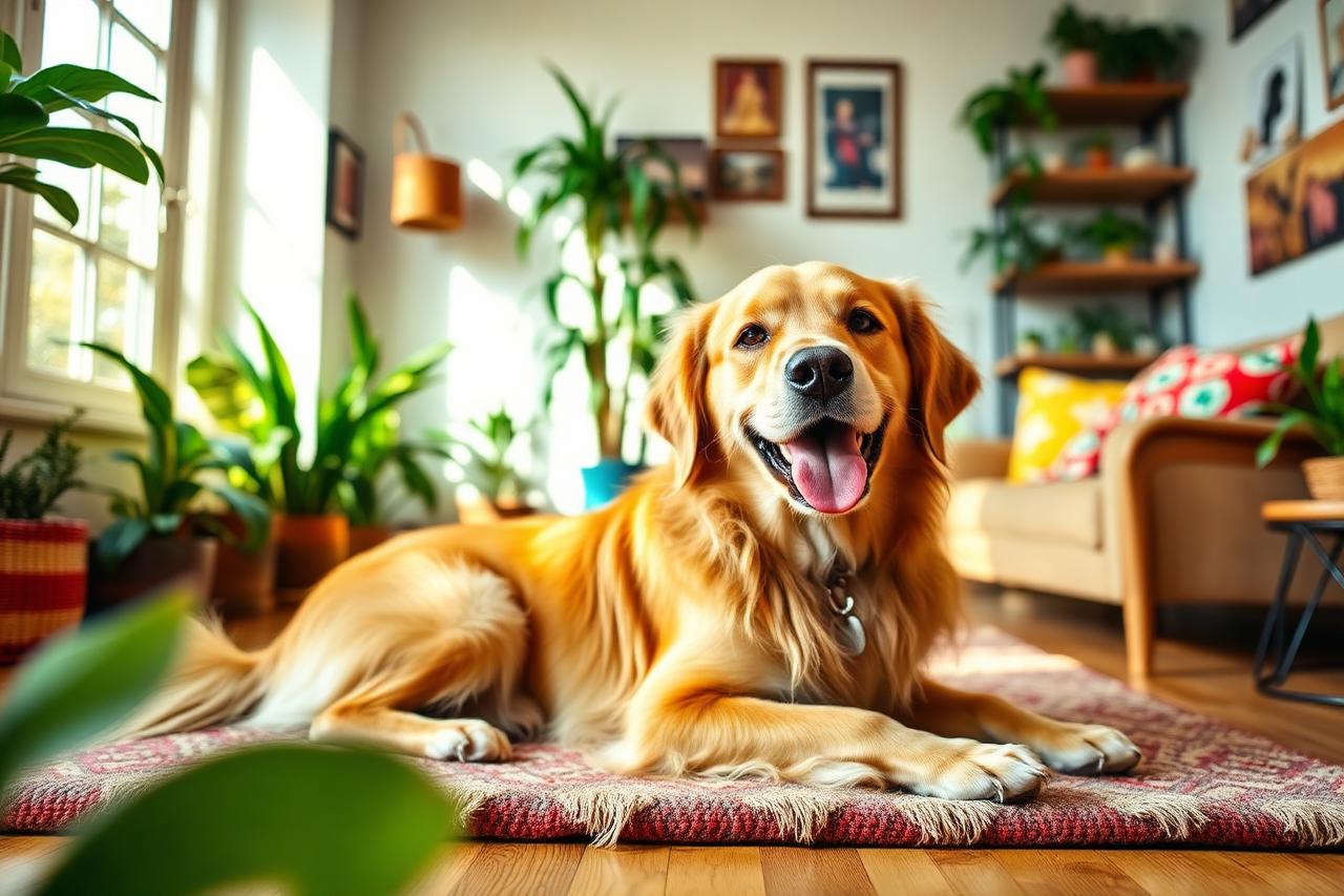 Dog resting in a pet-friendly rental living room