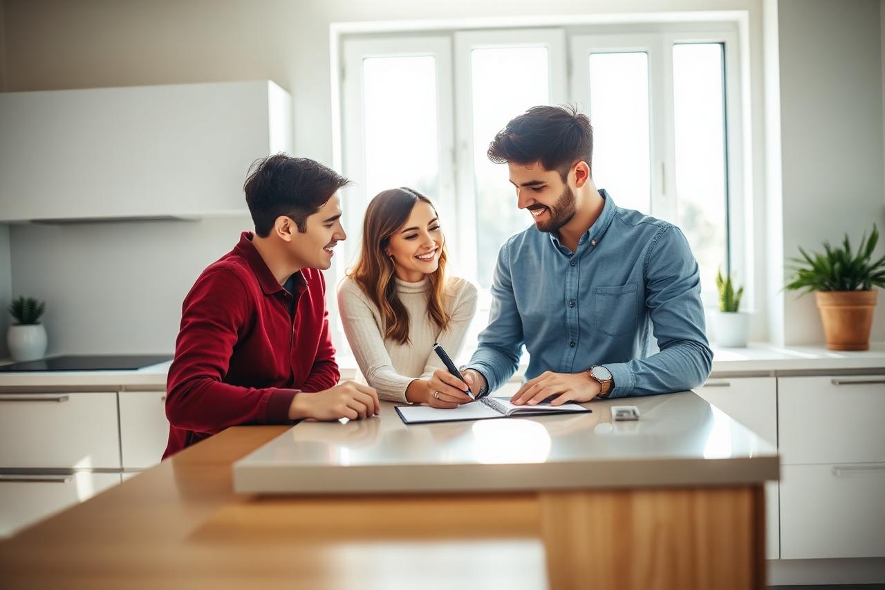 Tenant and landlord signing a lease at a sunlit table