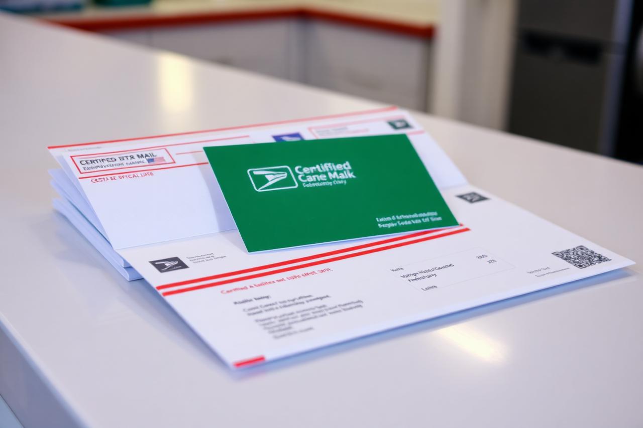 Certified mail receipt at a post office counter