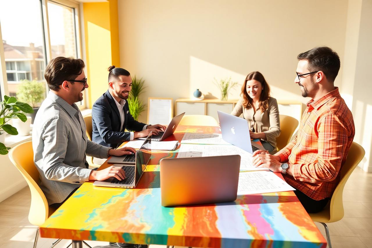 Team meeting around a table with property documents