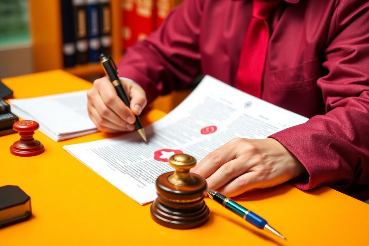 Notary stamp and documents on a desk